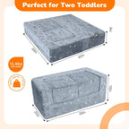MeMoreCool Dinosaur Glow Foam Kids Play Couch Set, Gray Modular Sofa & Lounger – Glow-After-Light Dinosaur Pattern, Machine-Washable Cover