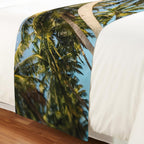 Green Coconut Trees Bed Runners for Queen Size Bed, Decorative Bed Throws for Foot of Bed, Coastal Tropical Plants Pink Blue Bed Runner Sofa Throw Bedding Scarf Protector Slipcover for Bedroom/Hotel