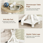Accent Wood Farmhouse End Table, Round Side Tables, Nightstand Natural Tray Top and Distressed Carved Legs for Bedroom Living Room, White