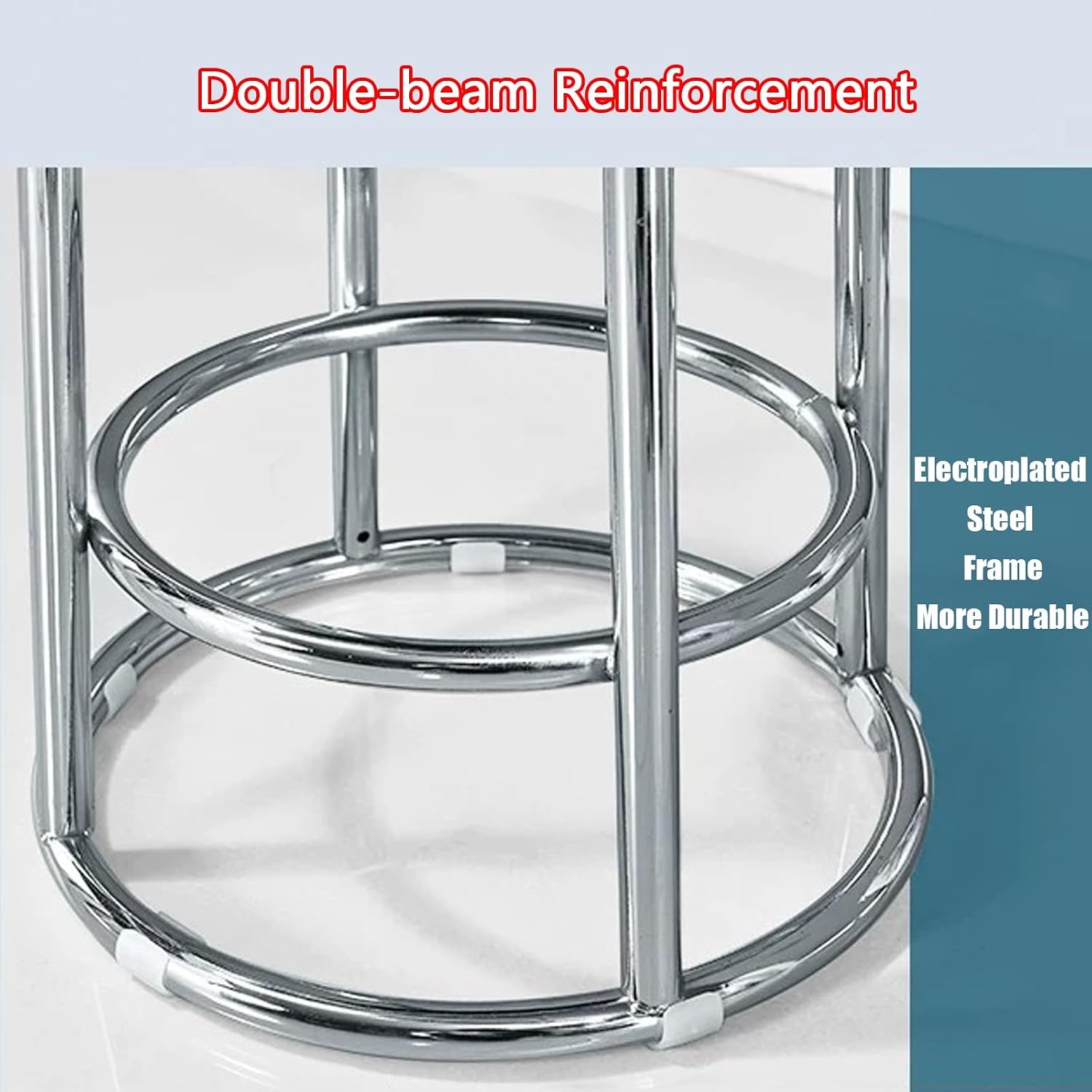 Stainless Steel Round Bar Stool, Backless Counter Stools, Office Three-Ring High Chair, for Pub Coffee Home Dinning Kitchen Island(Khaki,63cm)