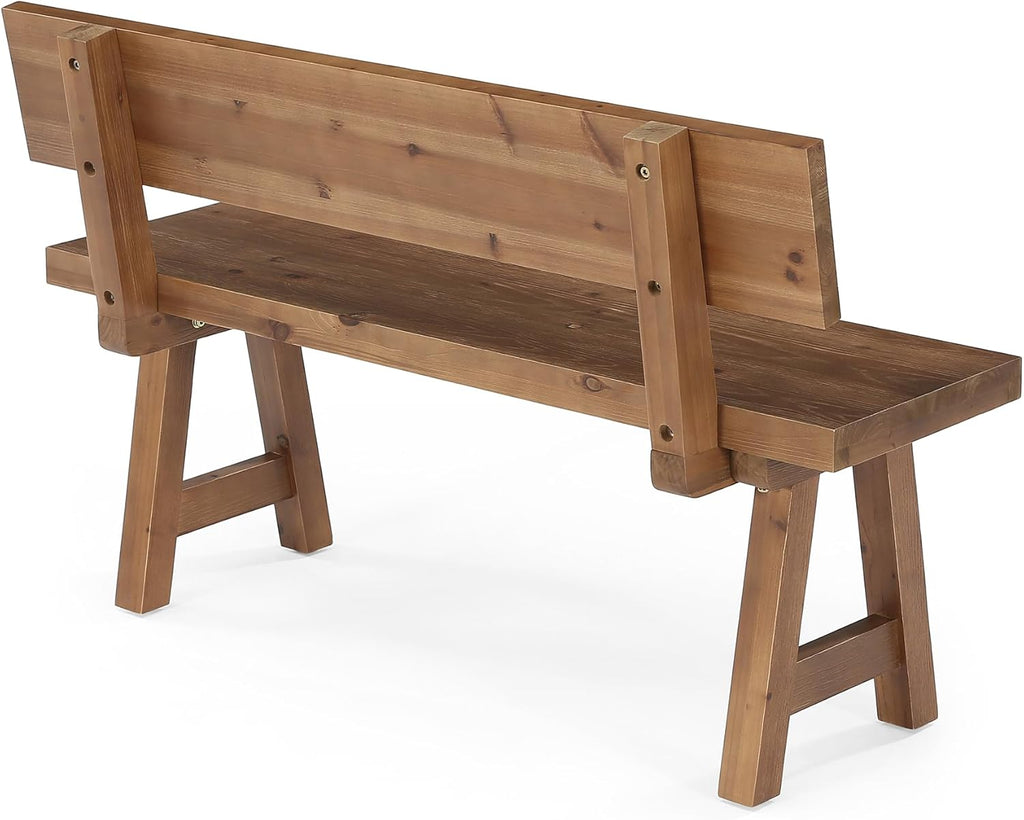 LITTLE TREE Solid Wood Bench with Back, 47-Inch Long Farmhouse Wooden Indoor Window Bench Seat for Entryway, Mudroom, Living Room, Easy Assembly, Rustic Brown