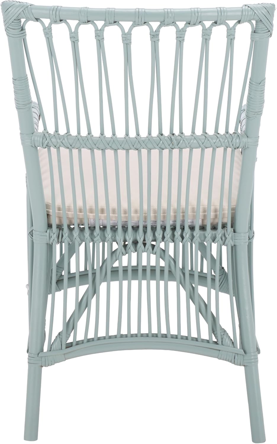 SAFAVIEH Furniture - Zorianna Dining Chair - Light Blue Rattan & White Cushion - Armchair Design - Ideal for Dining Room, Kitchen, 18.5" Seat Height (DCH6505C)
