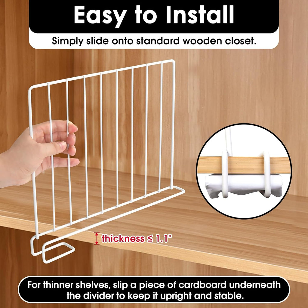 Shelf Dividers, 8 Pack Closet Organizers and Storage, Metal Closet Dividers Shelf Organizer for Wood Shelves, Linen Closet Organization Separators for Purse Handbag Sweater Clothes Wardrobe Cabinet