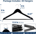 Amber Home Solid Wood Suit Coat Hangers 30 Pack, Smooth Black Finish Wooden Dress Hangers with Non Slip Pant Bar, Clothes Hangers with 360 Swivel Hook & Notches for Jacket, Pant, Shirt (Black, 30)