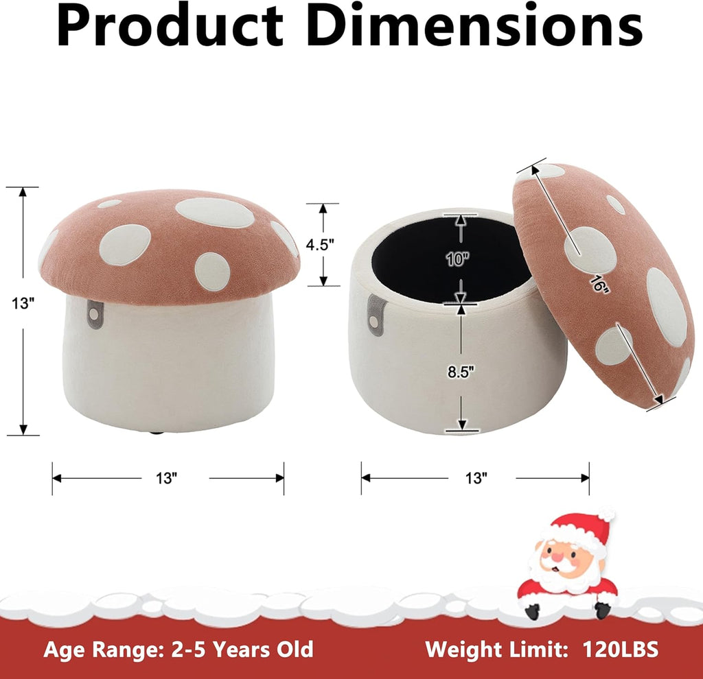 Mushroom Toddler Chair Comfy Chenille Kids Reading Chairs, Wooden Children Stool, No Assembly Kid Desk Chair, Cute Storage Ottoman for Kids Bedroom Furniture/Playroom/Boys Girls Gifts, Pink
