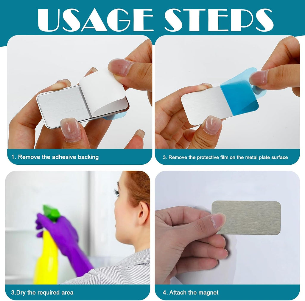 16pcs Under Cabinet Light Magnetic Strip,Adhesive Metal Plate for Magnets,Adhesive Metal Plate Stick-On for Non-Metal Surfaces(Not Magnets)