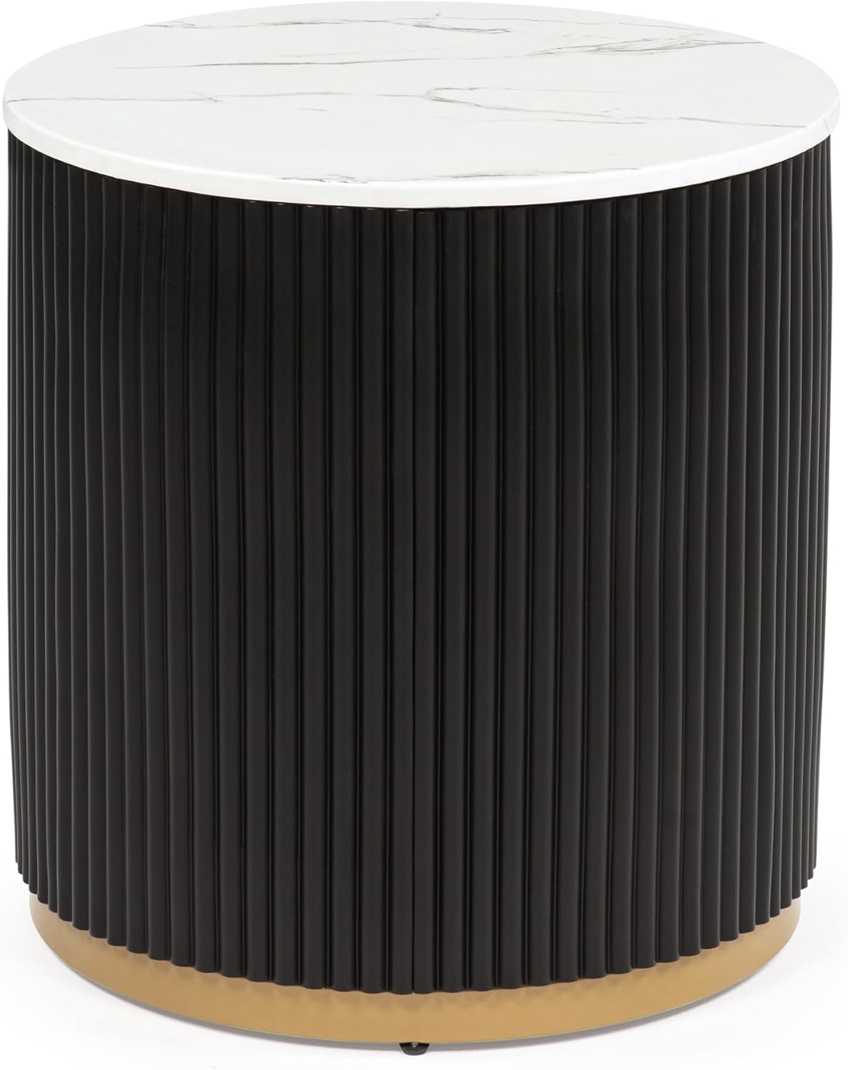 ø22'' Faux Marble Top Side Table Round Circle End Table for Living Room, Modern Luxurious Wooden Base Gold-Finished Style, Easy Assembly, Black & Gold & White