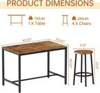 Lamerge Bar Table Set,Industrial Bar Table and Chairs Set,5 Pcs Dining Table Set Counter Height Pub Table with 4 Chairs, Wooden Breakfast Table Set Kitchen Counter,Adjustable Feet,Rustic Vintage