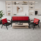 wonline Waiting Room Bench, Office Furniture Reception Chairs with Arms, Leather Chairs is Suitable for Clinic,Airport,Hospital,Barber,Salon,Bank-(Red&Black,3 Seat)