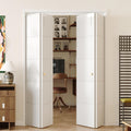 Bifold Doors for 48" x 80" Opening, Preassembled 5 Panel Grooved Hollow Core Folding Door with Hardware Kit & Bifold Door Lock, White Primed Interior Doors for Closet, Pantry & Laundry
