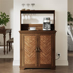 JOINICE Farmhouse Coffee Bar Cabinet with Storage,31.5" Kitchen Cabinet with Hooks and Charging Station,Coffee Station with Adjustable Shelf and Hutch,Sideboard for Living Dining Room