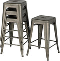 Yaheetech 24'' Metal Bar Stools Counter Height Barstools Set of 4 High Backless Industrial Stackable Chairs for Indoor and Outdoor, Gun Metal