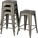 Yaheetech 24'' Metal Bar Stools Counter Height Barstools Set of 4 High Backless Industrial Stackable Chairs for Indoor and Outdoor, Gun Metal
