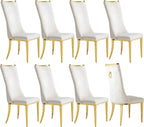 RGZ Modern High Back Upholstered Dining Chairs Set of 8, Beige Velvet Kitchen Side Chairs, Luxury Dining Accent Chairs with Comfy Cushion, Golden Stainless Steel Legs for Dining Room Home(Only Chairs)