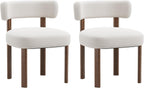 Wooden Dining Chairs Set of 2, Upholstered Kitchen Chairs with Solid Wood Legs, Mid Century Dining Room Chair with Ergonomic Curved Backrest for Kitchen Dining Vanity, Beige