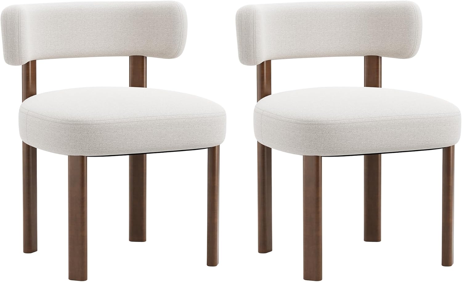Wooden Dining Chairs Set of 2, Upholstered Kitchen Chairs with Solid Wood Legs, Mid Century Dining Room Chair with Ergonomic Curved Backrest for Kitchen Dining Vanity, Beige