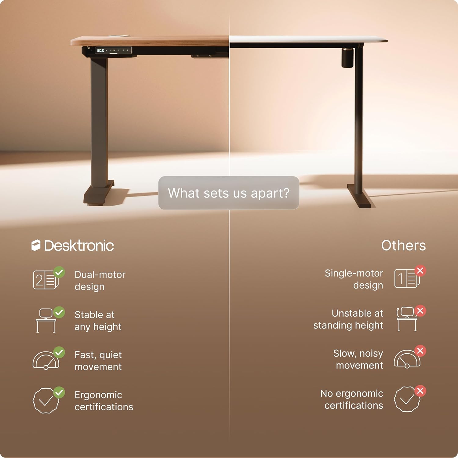 Desktronic HomePro Standing Desk 70x30 — Made in Europe, Ergonomic Sit Stand Home Office Desk, Electric Height Adjustable, Dual Motor, USB & USB-C Charging, Wobble-Free, Touchscreen, 3 Memory Presets