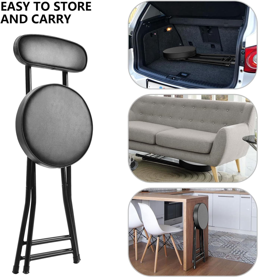 H HOMEWINS Cushioned Padded Folding Stool,1PCS 23.6-Inch Counter Height Bar Stool,Portable Folding Stool with Handle for Fishing Hiking Gardening Travel BBQ