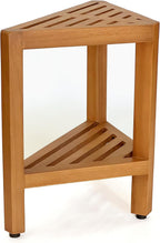 Asta Bora Solid Teak Indoor Outdoor Shower/Bath/Spa Corner Stool with Shelf, Fully Assembled, SpaTeak Collection, TB-009