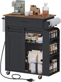 YATINEY Kitchen Island with Storage, Mobile Kitchen Cart with Charging Station, Kitchen Island on Wheels, Rolling Island Table with Sliding Cabinet Door, Black and Rustic Brown ZD01UBR