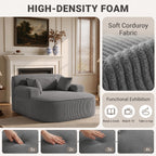 Oversized Chaise Lounge Chair Indoor, Boneless Couch Cloud Chair with 3 Comfy Pillows, Corduroy High-Density Foam Reading Chair, Wide Arms Bed Sleeper Sofa for Living Room Bedroom Relaxing