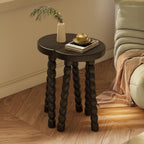 LitaEther Wooden Bobbin Side Table - Plant Stand - Half Round Table - Wooden Accent Stool- Minimalist Decorative Table for Bedroom, Hallway, Living Room (2, Black)