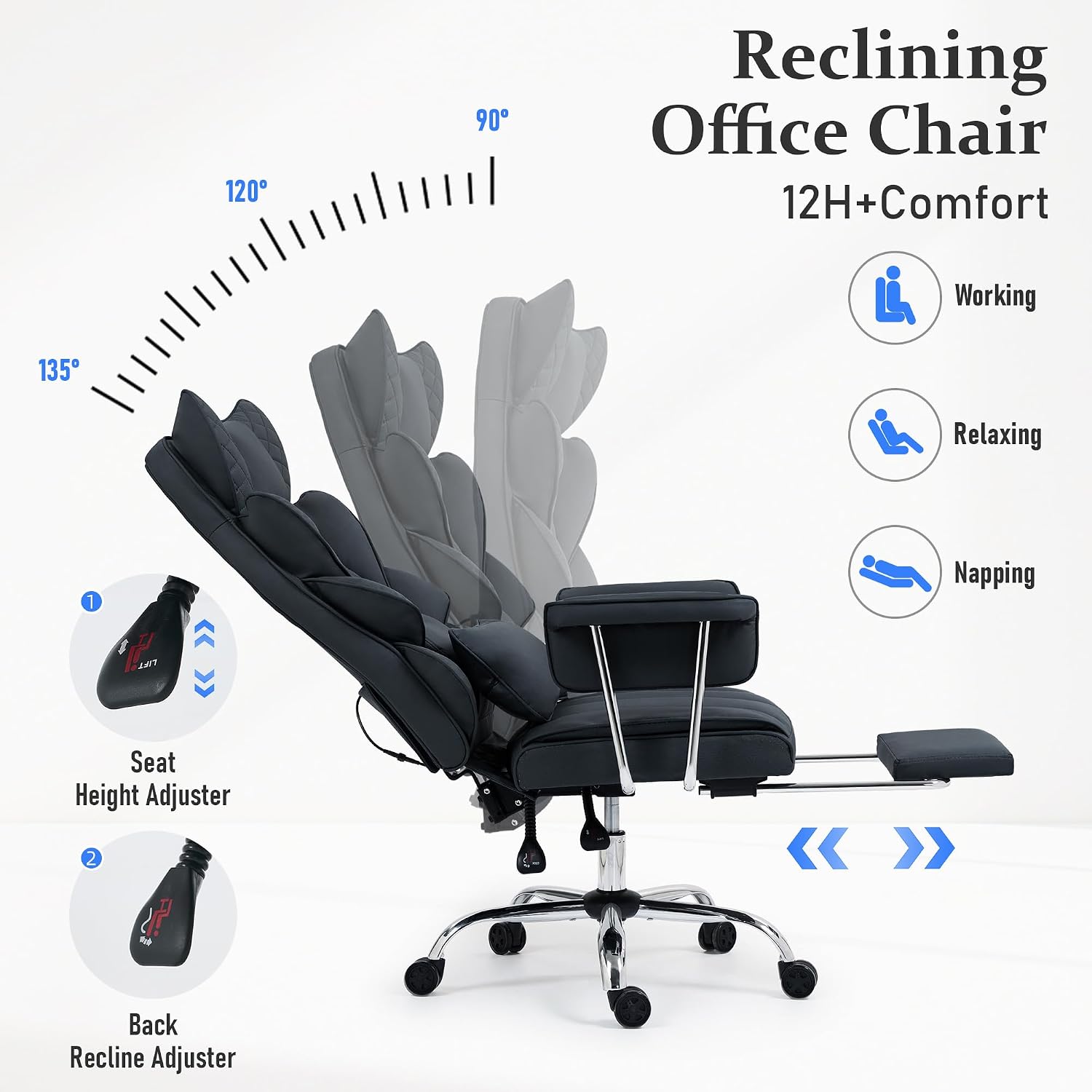 DYHOME 500 Lbs Kneading Massage Office Chair with Foot Rest, Ergonomic Reclining Home Computer Chair, High Back Thick Cushion Big & Tall Office Chair, Comfy Leather Heavy Duty Executive Chair, Black