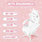 Vigosit White Dog Gaming Chair - Kawaii Design for Competitive Gamers & Adults, Ergonomic High Back with Lumbar Support, 310lbs Capacity