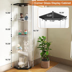 Zevemomo Corner Glass Display Cabinet with LED Lights, 4-Tier Glass Curio Case with Door & Lock for Collectibles, Liquor, Figure, Trophy, Floor Standing Glass Display Cases, Black Storage Cabinets
