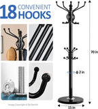 Kertnic Freestanding Coat Rack with 18 Hooks & Marble Base - Heavy Duty Metal Hall Tree Stand for Entryway, Hats, Coats, Bags Rack- Modern Hanger Organizer for Home, Office, Dorm (18 hooks -Black)