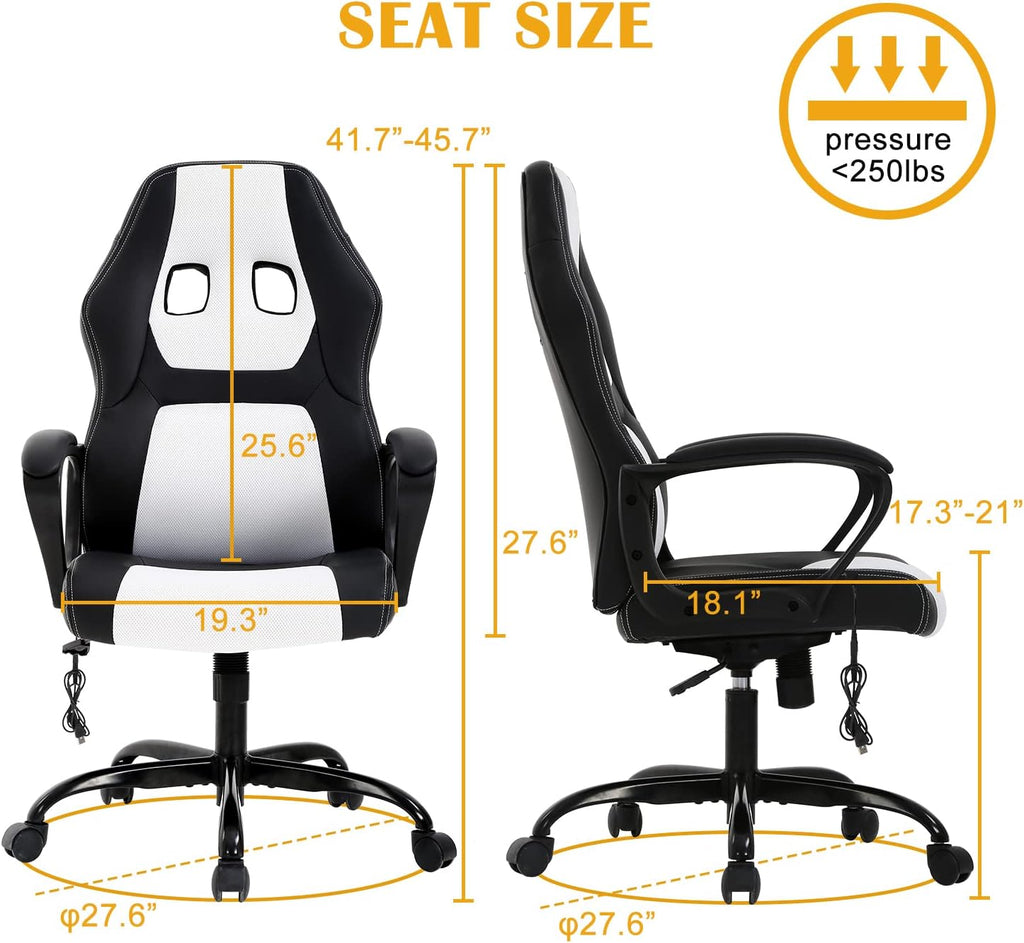 Gaming Chair Ergonomic Office Chair, High Back Racing Desk Chair with Lumbar Support Armrest, Adjustable Massage Reclining Computer Chair PU Leather Executive Task Rolling Swivel Chair for Adults