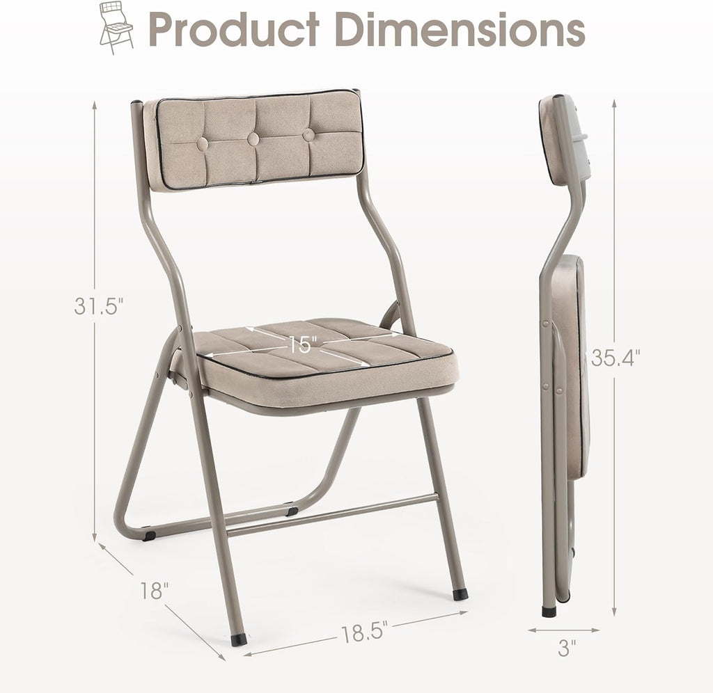 Padded Folding Chairs 4 Pack - Foldable Dining Chair with Cushion, Portable and Assembled Extra Seat for Guests Kitchen Office Wedding Party Khaki