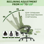 Gaming Chair Racing for Adult, Office Chair with Footrest Massage Lumbar Cushion, Velvet Fabric Reclining Video Game Chairs, Ergonomic Computer Chairs Height Adjustable, for Home Streaming, Green