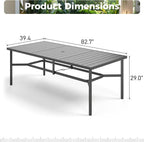 MIXPATIO Outdoor Patio Dining Table for 8, 83" x 39" Rectangular Metal Patio Dining Table with 1.7" Umbrella Hole, All Weather Wrought Iron Black Outdoor Table for Garden, Backyard and Porch