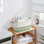2 Pack Storage Basket, Heavy Tassel Woven Baskets for Storage, Boho Cotton Rope Storage Bin, Cube Organizer Bins, Baby Laundry Basket for Clothes, Toys, Diapers, Pets（White & Green）