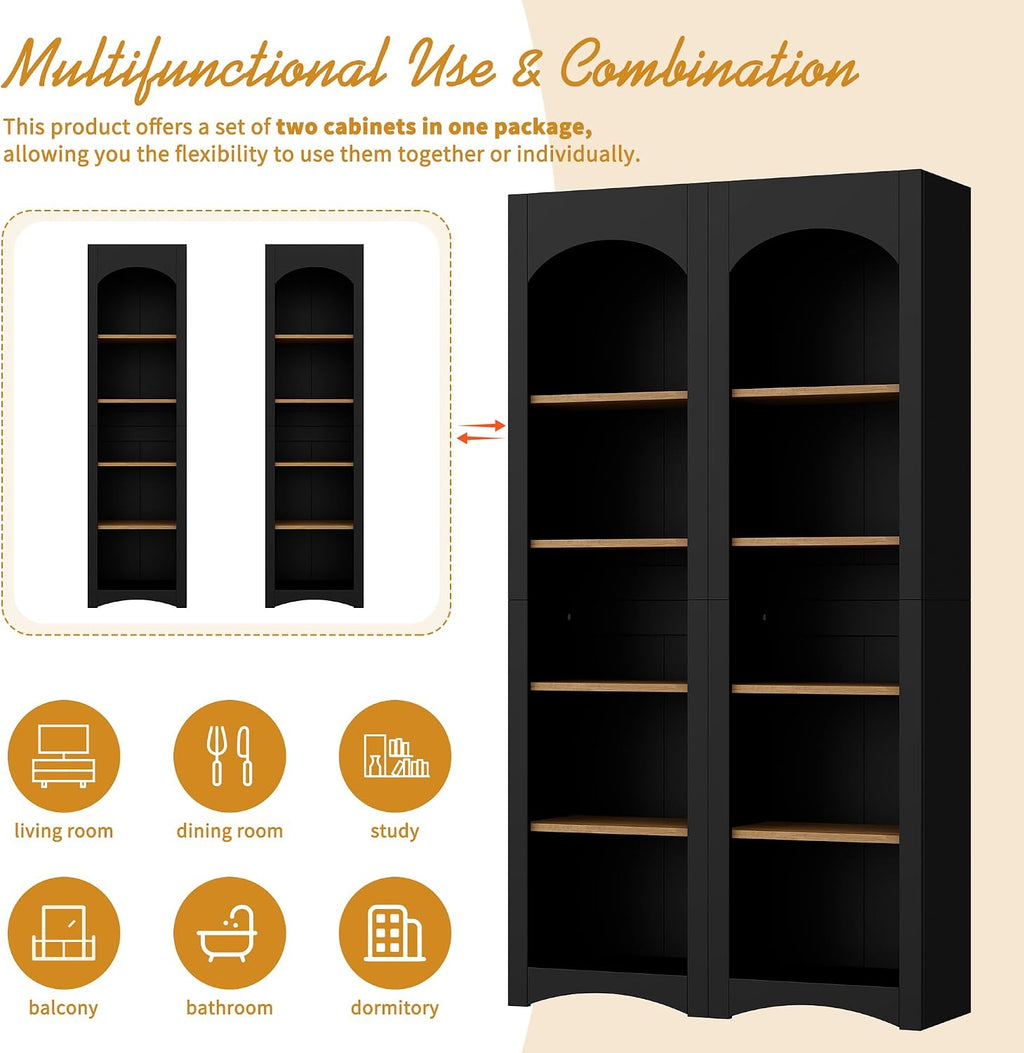 Freestanding Corner Kitchen Pantry with 4 Shelves, Traditional, Rectangular Storage Cabinet, for Living Room, Dining Room, Black