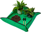 Plant Repotting Tarp 27"x 27" - Waterproof Repotting Mat for Indoor Plants, Extra Large Potting Mat with Raised Edges to Prevent Soil Spills, Green