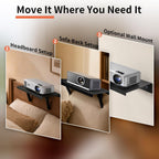 Projector Shelf, No Drill Projector Mount for Bed Frame & Sofa, 12x9.5 Inch, Movable with Wall Mount Option for Projector Shelf