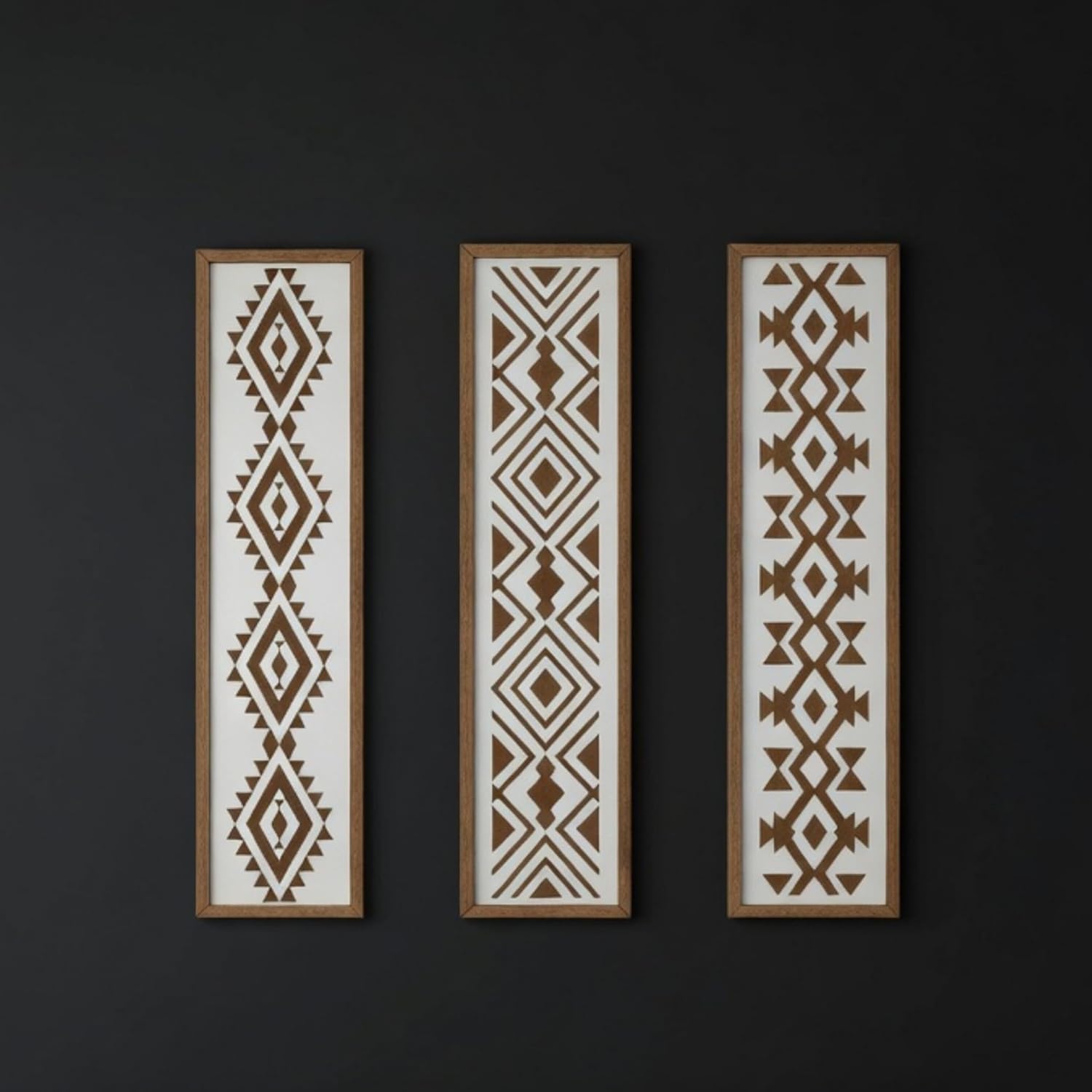 X DELUXE Minimalist Aztec Wood Wall Decor Set of 3 Geometric Scandinavian Boho Hanging Panels for Living Room Bedroom Hallway Office Modern Tribal MDF Wall Art Vertical Decorative Interior Accent