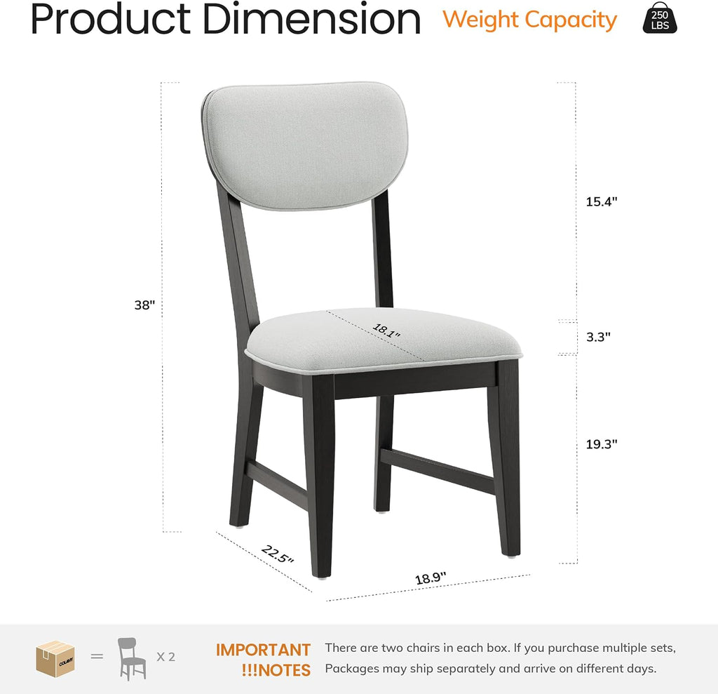 COLAMY Solid Wood Dining Chairs Set of 4, Mid Century Modern Upholstered Kitchen Chairs with 3.3" Thick Cushion, Farmhouse Dining Room Chairs with Level Legs & Wire-Brushed Finish, Black