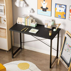 Sweetcrispy Computer Office Desk 48 Inch Student Study Writing Work with Metal Frame Wood Tabletop Modern Simple PC Home Bedroom Table - Basic Black, Compact Sturdy Desk for Laptop, Study, Gaming