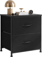 Nightstand Set of 2, Small 2 Drawer Dresser End Table Bedside Furniture, Wooden Top Fabric Bins for Bedroom, Closet, Entryway, Dorm, 11.8" D x 18" W x 20", Black