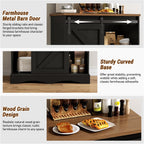 HOMFAMILIA 31.5" H Farmhouse Coffee Bar Cabinet w/Storage, White Kitchen Coffee Station with Sliding Barn Door, Rustic Buffet Cabinet with Adjustable Shelves, for Kitchen, Living Room, Black