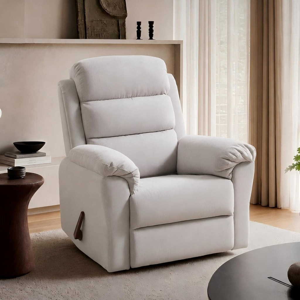 FLEXISPOT Souffle Swivel Rocker Recliner Chair for Adults, Nursery Rocking Glider Chair with Massage & Heat, FSC Wood Frame, Manual Recliner for Living Room, Nursery & Relaxation, Light Grey