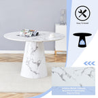 White Dining Table,45'' Round Dining Table for 4-6,Modern Marble-Look Kitchen Table with Stable Base,Space Saving Dinner Table for Kitchen,Apartment,Study.