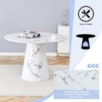 White Dining Table,45'' Round Dining Table for 4-6,Modern Marble-Look Kitchen Table with Stable Base,Space Saving Dinner Table for Kitchen,Apartment,Study.