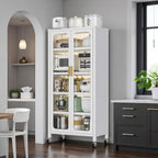 65'' Tall Kitchen Pantry Cabinet with Doors, White Storage Cabinet with Adjustable Shelves & Wheels, Metal Pantry Cabinets for Kitchen Storage Dining Room, Easy Assembly (White)
