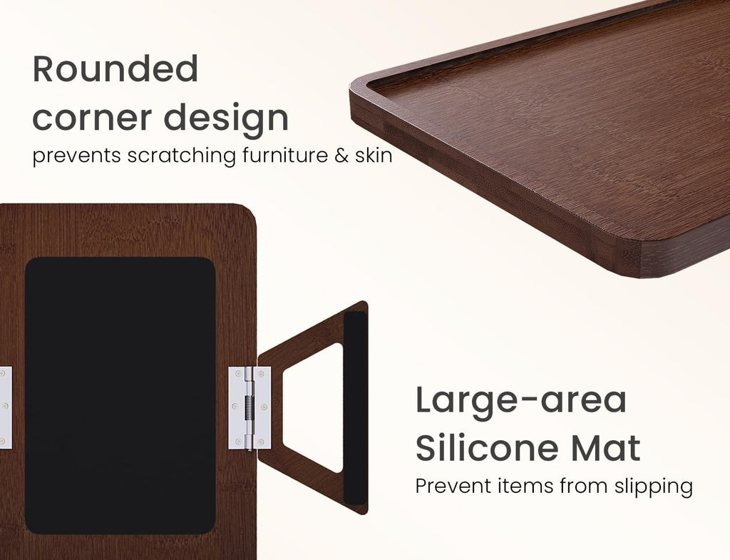 2 Pack Couch Arm Tray,Bamboo Folding Sofa Tray,Sofa Armrest Tray Clip-On Couch Desk for Drinks,Snacks,Phone,Remote Control（Brown）