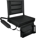 Stadium Seats with Back Support,Bleacher Chairs with Cushion, Portable Folding Stadium Chair with Removable Cushion and Large Pocket for School Events Sports Game(Black)