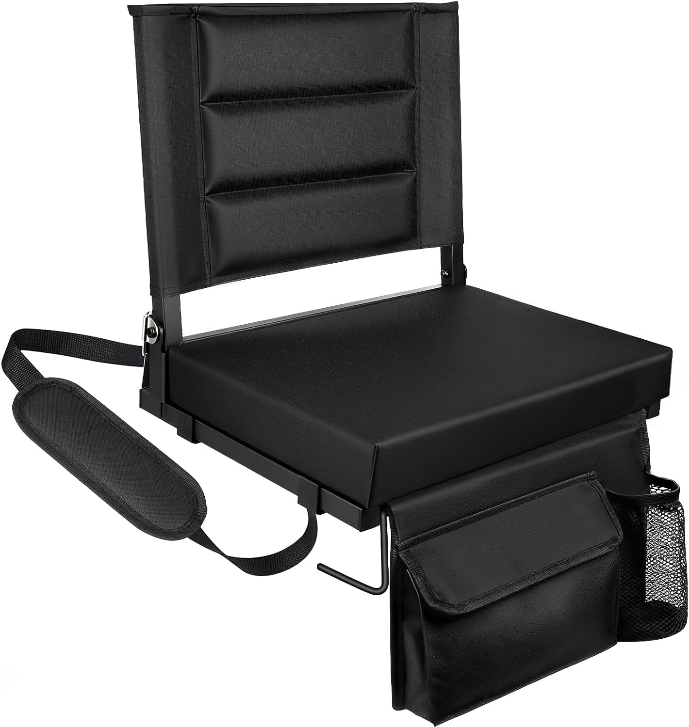 Stadium Seats with Back Support,Bleacher Chairs with Cushion, Portable Folding Stadium Chair with Removable Cushion and Large Pocket for School Events Sports Game(Black)